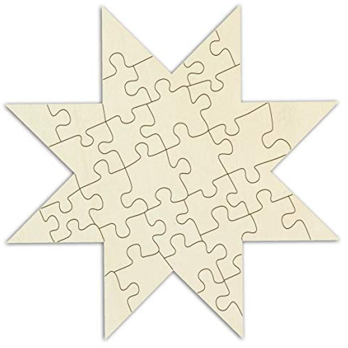 Personalisierbares Holzpuzzle Stern zum selbst gestalten und bemalen - 32 Teile, 23 x 23 cm - Puzzle aus Holz in Sternform