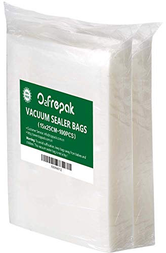 O2frepak 100 Beutel 15x25cm Vakuumier Beutel Vakuumbeutel für Lebensmittel,BPA-Frei Sous Vide Vakuumierbeutel Beutel für Vakuumierer und Folienschweißgeräte Geeignet
