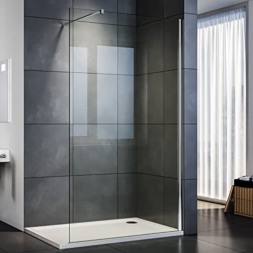 SIRHONA Paroi de douche à l'italienne 100x200 cm en verre avec Revêtement NANO avec barre de fixation porte douche 100cm, fixation Paroi douche