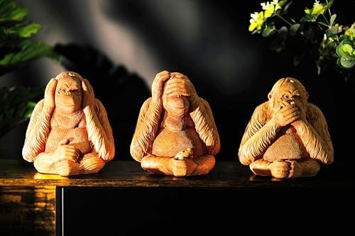 Garden Mile 3pc Wise Monkeys Stone Effect Garden Ornaments Large Hear No, Speak No, See No Evil Resin Statues Home Garden Pond, Unique Ornaments Novelty