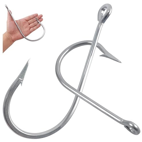 Saltwater Large Giant Fishing Hooks Shark and Alligator Hooks Big Game Stainless Steel J Fishing Hook Extra Strong Sharp Large Fish Hooks for Shark Swordfish Tuna Catfish Size 5/0-20/0