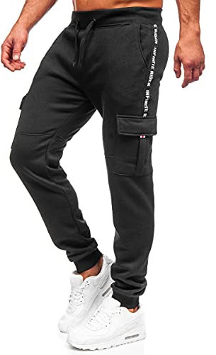 BOLF Herren Sporthose Cargohose Jogginghose Trainingshose Fußballhose Fitnesshose Jogger Sweathose Jogpants Sweatpants Slim Fit Street Style JX9395 Schwarz L [6F6]
