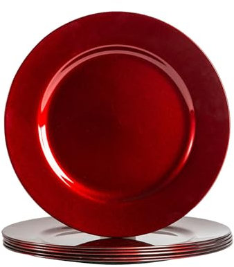 Argon Tableware Metallic Charger Plates - Dark Red - 33cm - Pack of 6 - Metallic Finish Reusable Dining Table Setting Plates for Christmas, Party Celebrations, Restaurant Decor Placemats