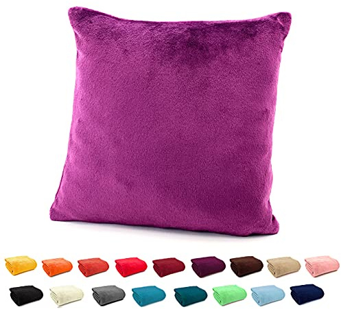 heimtexland ® Flanell Kuschel Kissen Super Soft Dekokissen Plüsch Typ380 Kissenhülle Beere Violett 48x48 cm