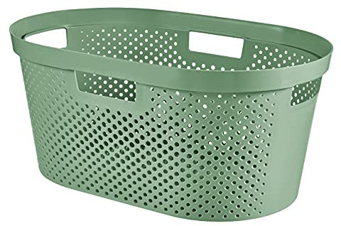 Curver Infinity Dots Wäschekorb, rechteckig, 100% recycelt, 40 l, Schiefergrün