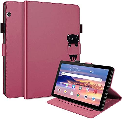 Case for Huawei MediaPad T5 10.1 in, Premium Cute Cartoon PU Leather Flip Case, with Smart Cover Magnetic, Stand Support, Pen Holder, Card Slots for Tablet Huawei MediaPad T5, Red.