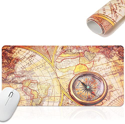 ciciglow Vintage Karte Mauspads, Antike Karte Gaming Mauspad Weltkarte Old Style Rechteck Rutschfestes Gummi Mousepad Große Schreibtischunterlage für Unikat(300 * 600 * 2mm)