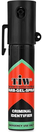 Self-Defence Spray. UK Legal Pepper Spray alternative. FARB-GEL-SPRAY with Criminal ID Dye. UK Police Used Brand TiW TW1000. Pocket Clip. Keyring Hole. Safety Trigger. (1 UNIT, 20 mL). Made in Germany