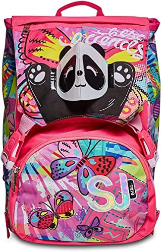 SJ Gang , Flip-3D ausziehbarer Schulrucksack für Panda und Katze, Unisex-Grundschulrucksack für Mädchen und Jungen, Rosa (Rosa), Einheitsgröße
