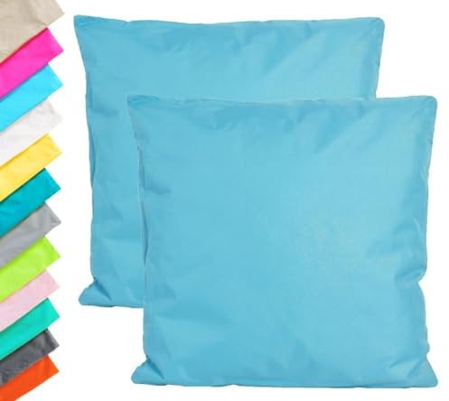 JACK 2er Set Outdoor Kissenhülle Kissenbezug 45x45cm Wasserfest Sitzkissen Lounge Kissen Garten Stuhl Lotus Effekt, Farbe:Hellblau