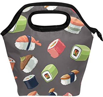 Wiederverwendbare Lunchtasche mit japanischem Sushi-Muster, Lunchbox-Tasche mit Reißverschluss, Lunch-Tasche für Damen und Herren, Arbeit, Picknick, Schule