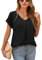 Yommay Damen Bluse Sommer Elegant V-Ausschnitt Tunika Shirt Oberteil Flowy Kurze Ärmel Chiffon Tops,Schwarz,2XL