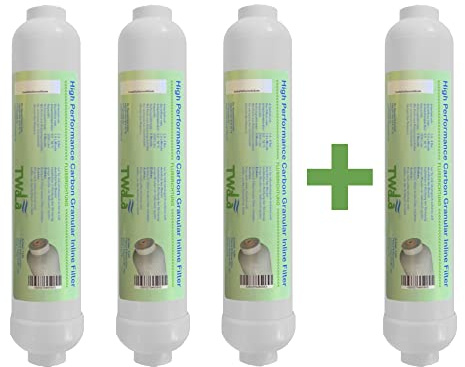 TWaLa Wasserfilter Set 10 4-teilig Ersatzfilter Umkehrosmose Anlage RO Sediment Aktivkohleblock Aktivkohlegranulat (3+1 Carbon Granular Inline)