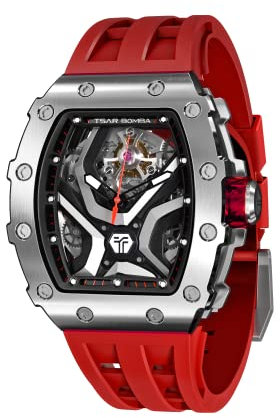 TSAR BOMBA Armbanduhr Herren wasserdichte 5ATM Automatik Mechanische Analog Armbanduhren Mode Luxus Leuchtende Herrenuhren mit Schwarz Silber Edelstahl Saphirglas Silikon Armband männer Uhr