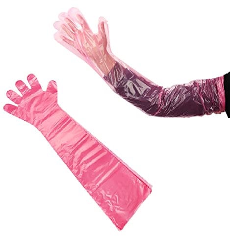Langarm Veterinär Handschuh,Veterinär-Handschuhe,Handschuhe zur Viehbesamung,Einweg-Weichplastikfolie Handschuhe,Transparent handschuhe,Für Die Tierarzt,Tierbesamung,Haushaltsreinigung,rot,8 Stück
