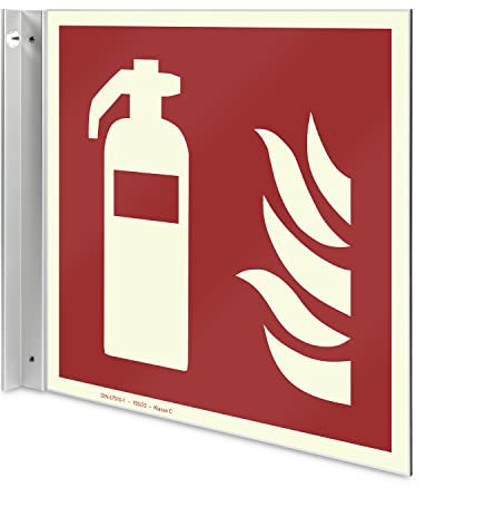 Betriebsausstattung24 Feuerlöscher Fahnenschild - Aluverbundplatte, langnachleuchtend - 20,0 x 21,50 cm - Zur Wandbefestigung