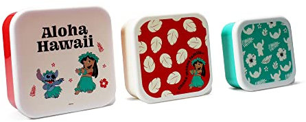 Disney Half Moon Bay Lilo and Stitch Lunchbox-Set von 3 | stapelbare Lunchbox & Bento-Lunchbox | Lilo and Stitch Geschenke für Jungen & Mädchen | Lilo and Stitch Merchandise Lilo and Stitch Geschenke