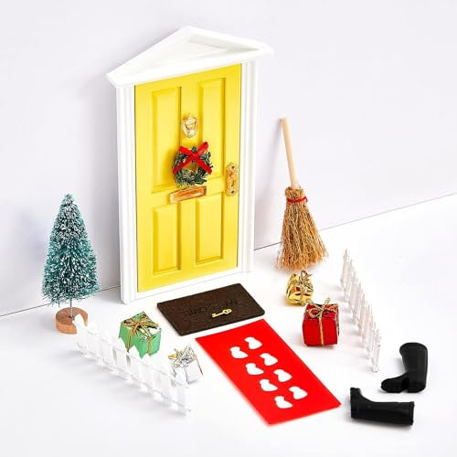 JUNBAOYYDS Set di Accessori per Porta del Gnomo, Miniature, Porta d'Elfo, Fai da Te Con Scala in Legno e Scopa