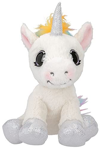 Depesche 12029 Ylvi - Kuscheltier Einhorn Naya mit bunter Mähne und Horn, ca. 21 cm großes Plüschtier mit silber Glitzereffekt