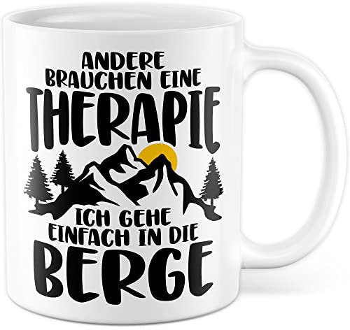 Tazza con scritta in lingua tedesca Altro bisogno di una terapia, idea regalo per tutti gli alpinisti, tazza da caffè con scritta divertente, tazza da tè, alpi (bianco)