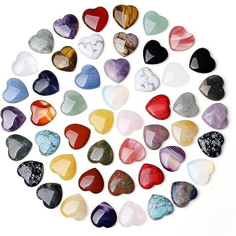XIANNVXI 50PCS Natürliche Kristalle Herz Set Edelsteine Herzen Liebe Stein kristall Rosenquarz Amethyst Energie Chakra Steine Set Room Decor
