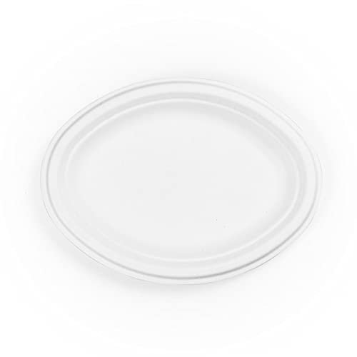 Ecorigin Platos desechables ovalados y ecológicos de caña de azúcar. Pack de 100 Unidades y 26 x 20 cm. Compostables y biodegradables.