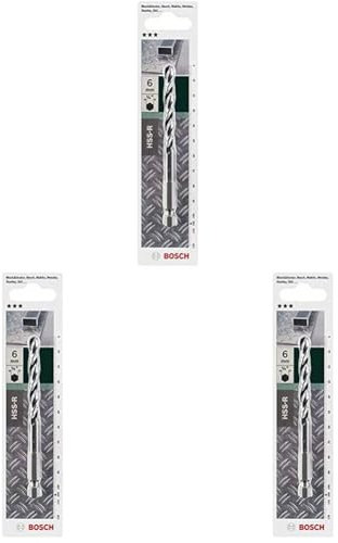 Bosch Accessories 2609255143 Foret à métaux hélicoïdal HSS-R DIN 338 avec queue six pans 1/4 6,0 x 57 x 105 mm (Lot de 3)