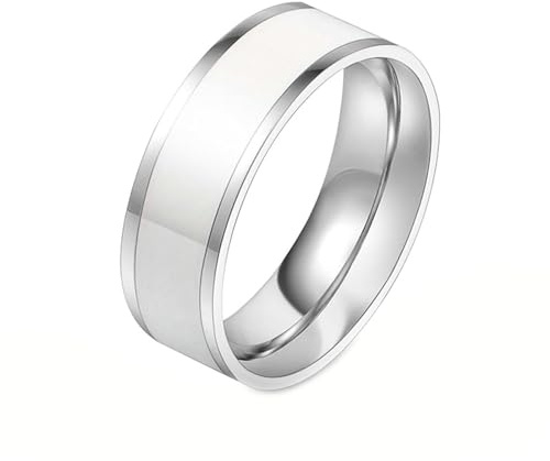 Gualiy Titanring Herren, Ringe Herren Retro 7MM Ring mit Emaille Ring Größe 57 (18.1)-67 (21.3)