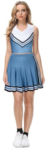 LIKUNGOU Blau Cheerleader Kostüm für Erwachsene Teens Cheerleading Uniform Tank Top Faltenrock Cheer Outfit für Frauen Mädchen (XXL)
