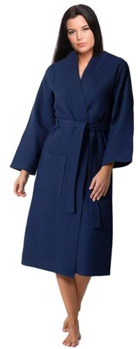Octopus Damen Waffelpique Bademantel 2 Taschen - Gürtel - Kapuze - Ökotex Standard 100 aus 100% Baumwolle in Blau f5726 Farbe: Bademantel Blau (1493), Gr. 5XL