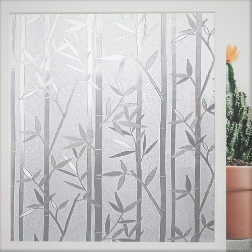 FINNEZ Film Occultant Fenêtre Film Electrostatique Vitre, Non Adhésif Opaque Anti-UV pour Décoration Cuisine, Bureau, Chambre à Coucher Motif de Bambou 75 x 200 cm