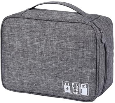 FAVORTALK Travel Cable Organiser Portable Electronics Waterproof Accessories Storage Bag 3-Layers Large Capacity Tech Pouch Fit for Charger Adapter Power Bank Headphone Hard Disk, Gray 1 B21611