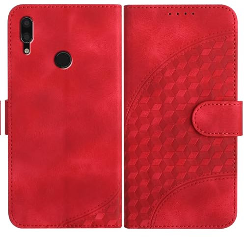 JayModCase Handyhülle für Huawei Y7 2019, mit [Kartenfach] [Standfunktion] [Magnetic] PU Leder Etui Folio Klapphülle Kompatibel mit Huawei Y7 2019 - Rot