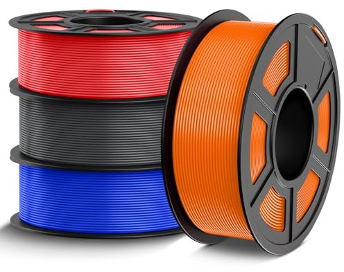 TECBEARS PETG Filament 1.75 mm Bundle 4 kg, Stärker Zähigkeit PETG 3D Drucker Filament, Maßgenauigkeit +/- 0,02 mm, 4 Spulen, 1kg pro Spule (Blau, Rot, Orange, Grau)