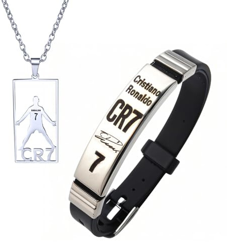 BENIFILE CR7 - Set di collane con ciondolo stellare, regolabile in acciaio inox, silicone, per uomo, regalo tifosi calcio