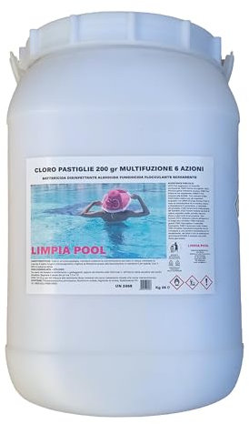 Limpia Pool Cloro per piscina Multifunzione 6 Azioni: compresse pastiglie multiazione Acqua Perfetta in una Pastiglia da 200 gr (10, Chilogrammi)