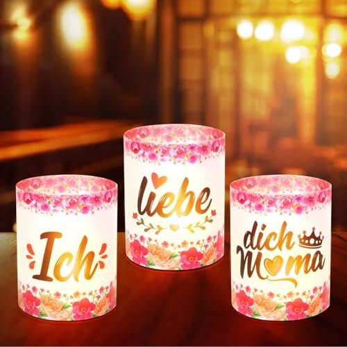 TGFIX 3 Stück Mama Windlicht Tischdeko Mama Geburtstag Tischdeko Mama Geburtstag Party Dekoration mit Ich Liebe Dich Mama Kreative Geburtstagsgeschenk für Mama Best Mama Geschenk von Tochter Sohn