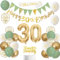 30th Birthday Decorations for Men Women,Sage Green Gold White 30th Birthday Banners Balloons Cake Topper Sash Bunting Flags Number Helium Balloons for Her Him 30th Party Decor