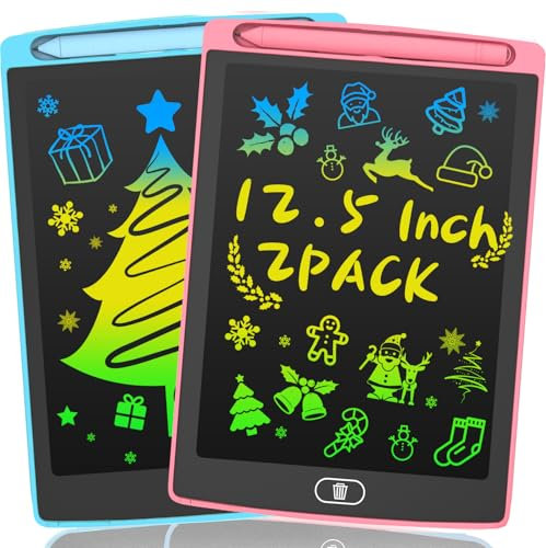 Tablette Enfant de 12,5 Pouces, Lot 2 Ardoise Magique pour Enfants, Ardoise LCD pour Enfants,Gribouillages Colorés, Cadeaux pour les Filles de 3 à 8 ans, Rose + Bleu