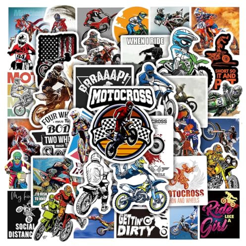 AORHOFJ 50 Stück Motocross Aufkleber, wasserfeste Vinyl Aufkleber, wasserdicht, für Laptop, Koffer, Helm, Motorrad, Skateboard, Snowboard, Auto, Fahrrad, Computer, Graffiti Aufkleber Abziehbilder