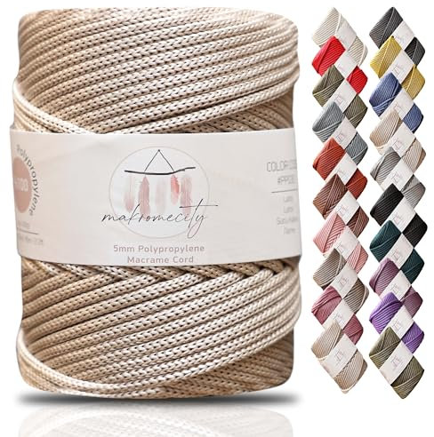 Makromecity Makramee Garn 5mm x 95m Premium Polyester Makramee Schnur Polypropylene Yarn Basteln für Wandbehänge Umhängetasche Handtasche Runner Schnullerkette Platzteller (Latte)
