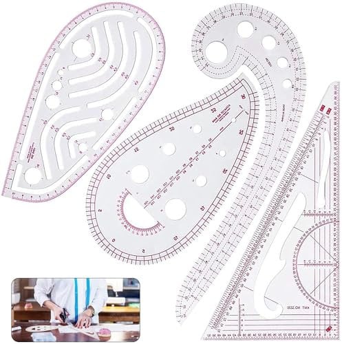 4-Piece Sewing Ruler Set - French Curve & Pattern Drafting Rulers, Multifunctional Tailor Rulers for Dressmaking, Quilting, Crafting, and Designing - Durable Sewing Accessories for Precision Cutting