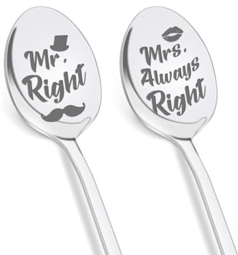 QEDBOJE 2 pièces Cuillères à café personnalisées pour mariage, cadeau de mariage original pour couple, petite cuillère à café gravée
