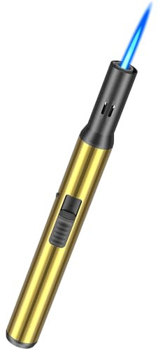 Juspota Abschließbar Feuerzeug Jetflame, 19cm Sturmfeuerzeug, Gas Nachfüllbar Winddicht Lange Stabfeuerzeug, Jet Feuerzeug, Gold (Verkauft ohne Butangas)