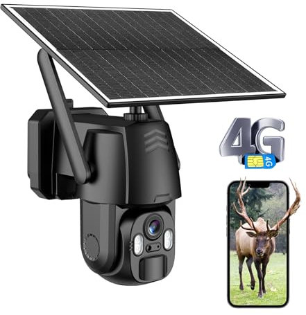 AMOROM 3G/4G LTE Überwachungskamera Aussen Solar mit SIM Karte, 2K Kamera Überwachung Akku Ohne Wlan mit Bewegungserkennung, Farb/IR Nachtsicht, 2-Wege-Audio, IP66 Wasserdicht