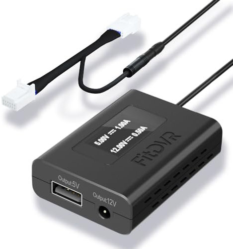 FitDVR Dashcam Stromadapter (12-Pin) geeignet für Toyota & Lexus (Camry 4Runner Prius Sienna ES RX UX, ect.) LED-Anzeige USB Power, Anschluss an Rückspiegel, 5V 12V Ausgang, D3-010