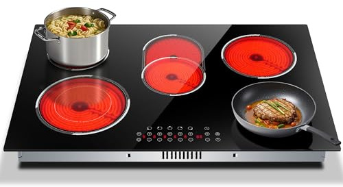 30 Inch Electric Cooktop, 5 Burner Ceramic, 8400W, Touch Control, No Plug