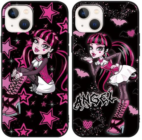 Yimctoie 2 Stück Schwarz Handyhülle für iPhone 14/iPhone 13 6,1,Cute Monster Anime Cool Mädchen Aesthetic Karikatur Stern Schläger Muster Case,Schutzhülle Silikon Hülle TPU Stoßfeste Cover