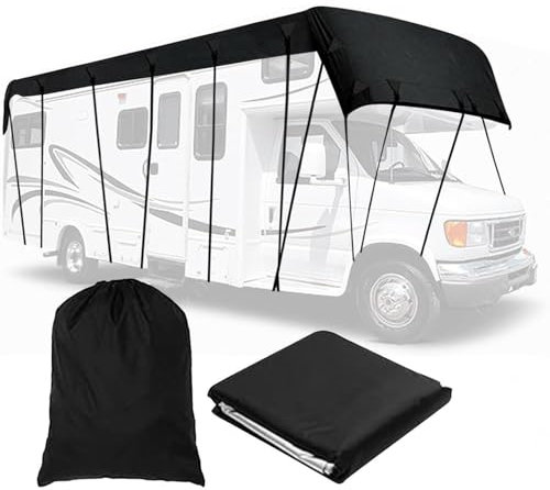 Mixtric Wohnmobil-Abdeckung, wasserdichte Wohnmobil-Abdeckung, Wohnmobil-Abdeckung Aus 210D Oxford-Stoff, Regen- Und Schneefeste Wohnmobil-Abdeckung, Für Alle Jahreszeiten,Schwarz,5 * 3m