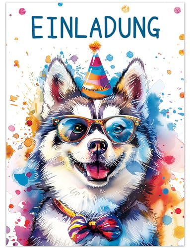 Werfunee - 12 Stück Einladungskarten Kindergeburtstag Mädchen Junge - 15 x 11 cm Welpen Einladungskarten Geburtstag - Einladung Kindergeburtstag - Geburtstagseinladungen Mädchen Junge